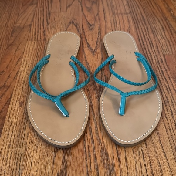 J. Crew New Green Leather Capri Braided Strap Flip Flop Sandals Size 8 - Picture 3 of 8